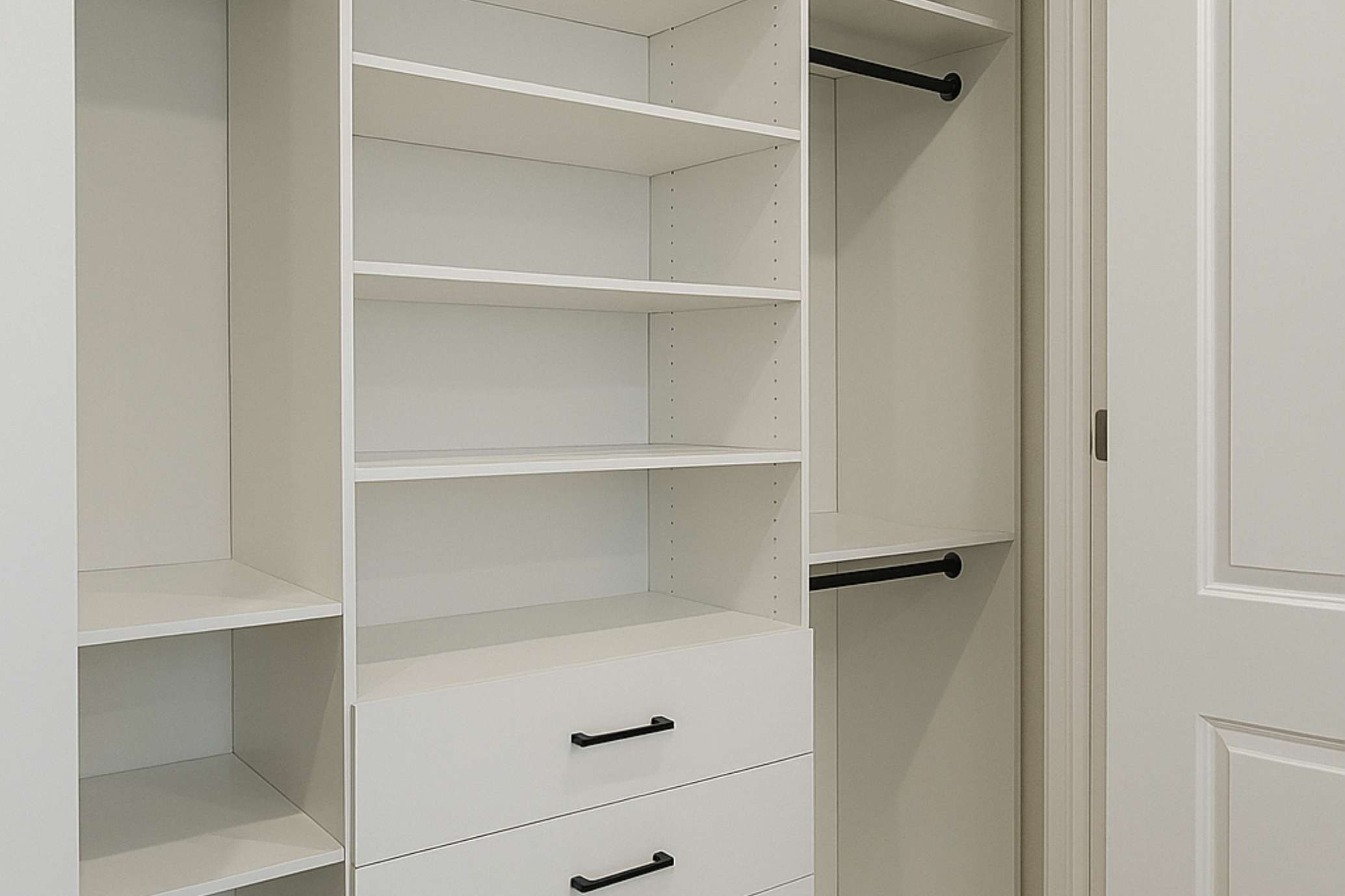 Reach-in closet with efficient storage